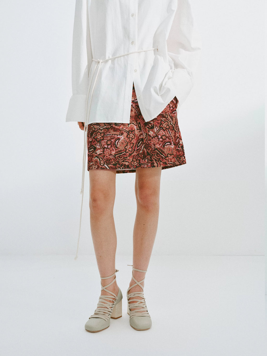 Paisley Print Drawstring Mini Skirt