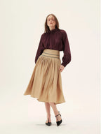 High-Waisted Pleated Midi Skirt