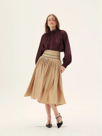 High-Waisted Pleated Midi Skirt