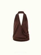 Sunset Brown Draped Asymmetrical Halter Top