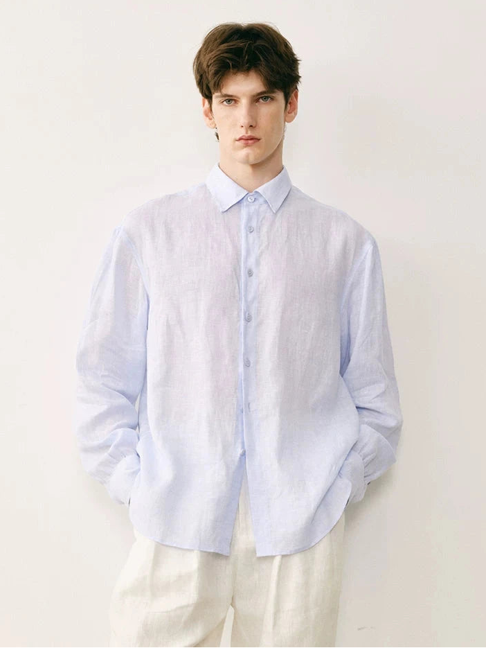 Italian Linen Pleated Button-Down Shirt