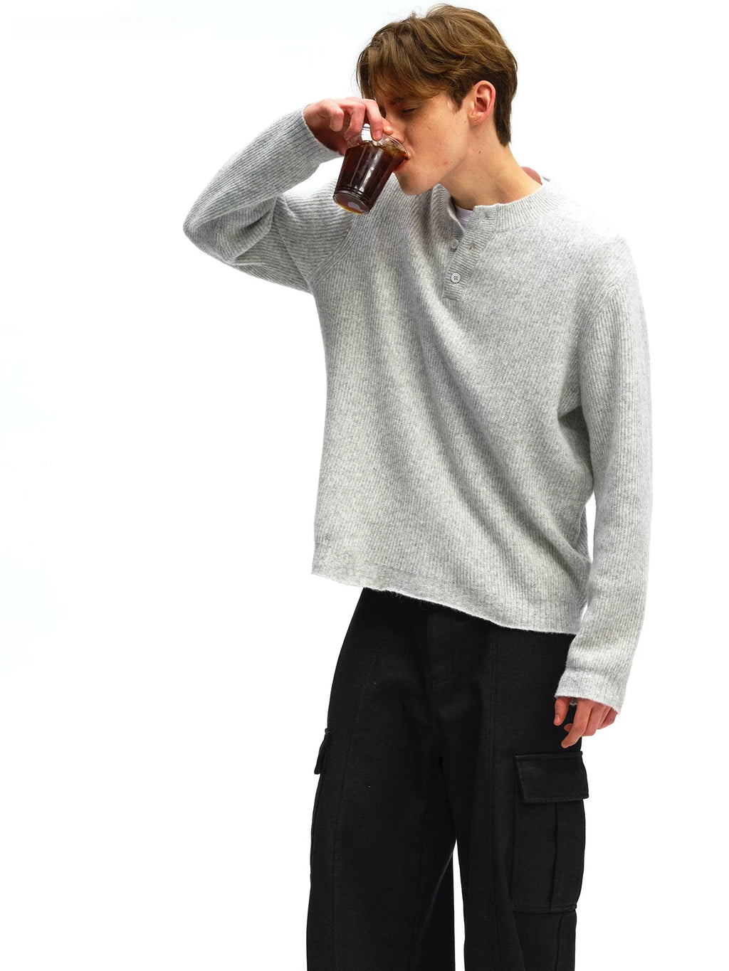 Wool Blend Henley Knit Sweater
