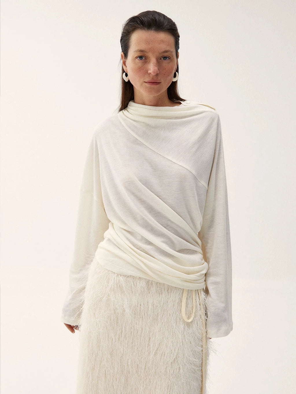 Echo Draped Wool Turtleneck Top