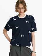 Dachshund Intarsia Knit Short-Sleeve Sweater
