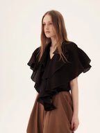 Plaid Ruffle Sleeve V-Neck Top