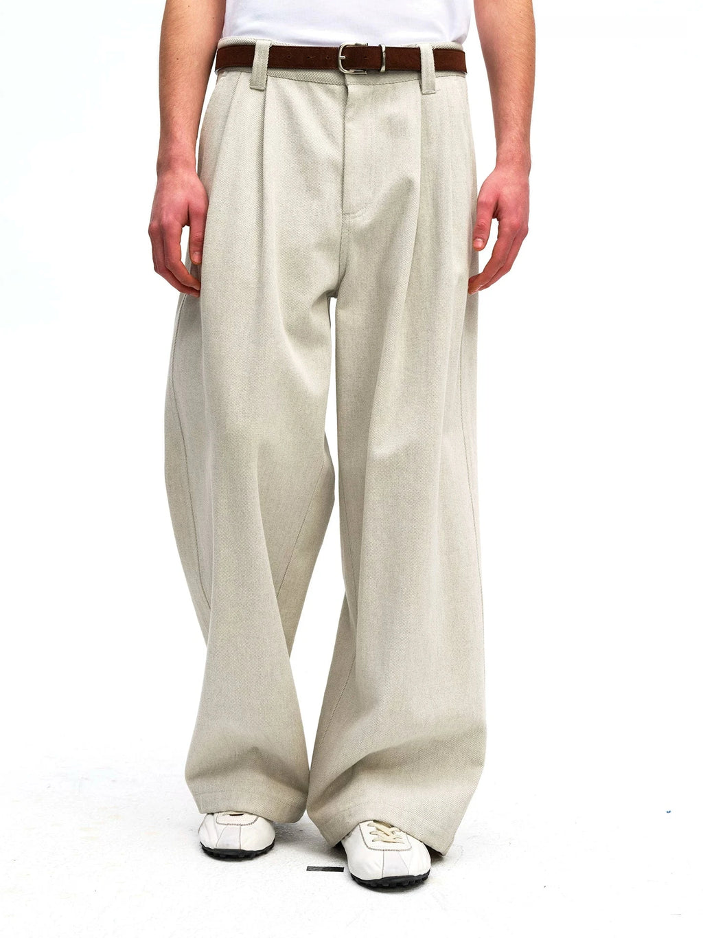 Pleated Wide-Leg Twill Trousers