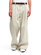 Pleated Wide-Leg Twill Trousers