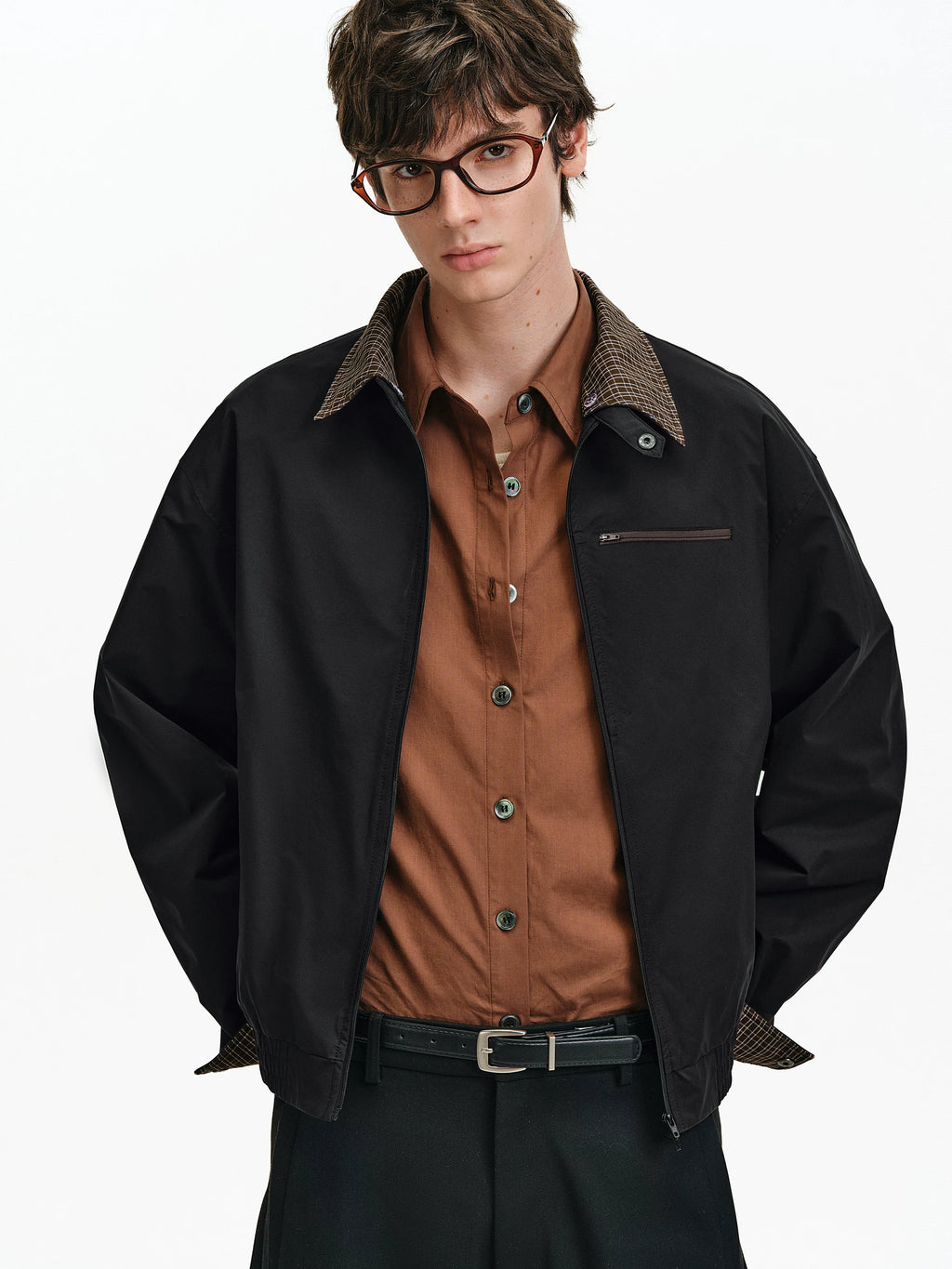 Convertible Plaid Collar Harrington Jacket