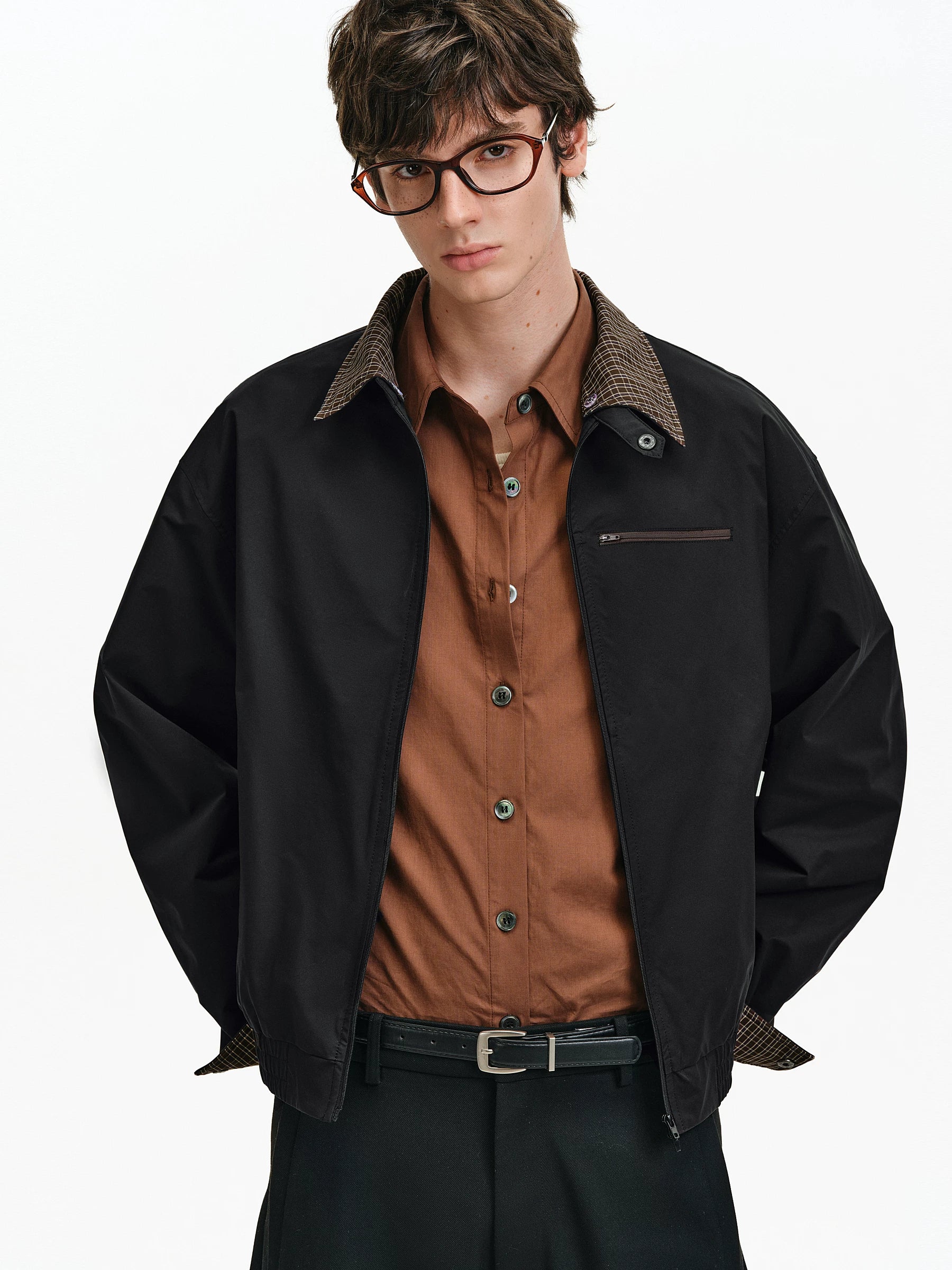 Convertible Plaid Collar Harrington Jacket