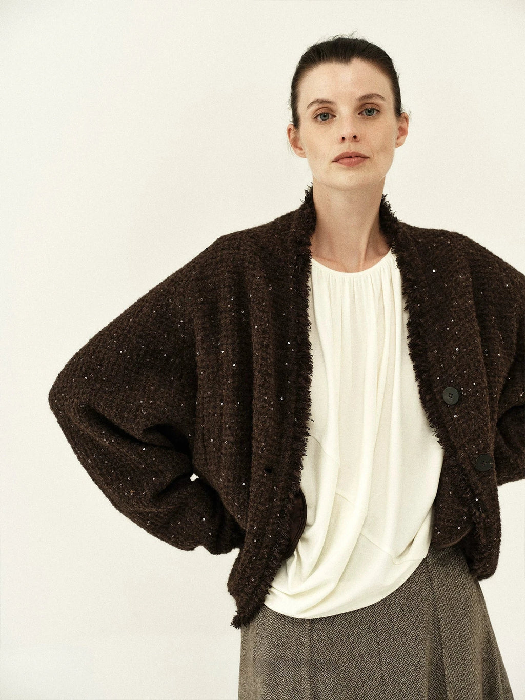 Sequin Embellished Wool Alpaca Cardigan
