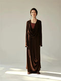 Draped Pleated Knit Maxi Dress