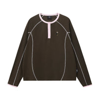 Contrast Stitch Henley Long-Sleeve Top