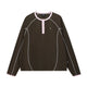 Contrast Stitch Henley Long-Sleeve Top