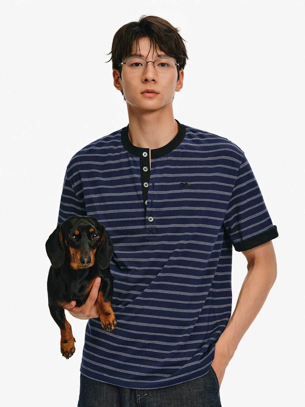Striped Cotton Henley T-Shirt