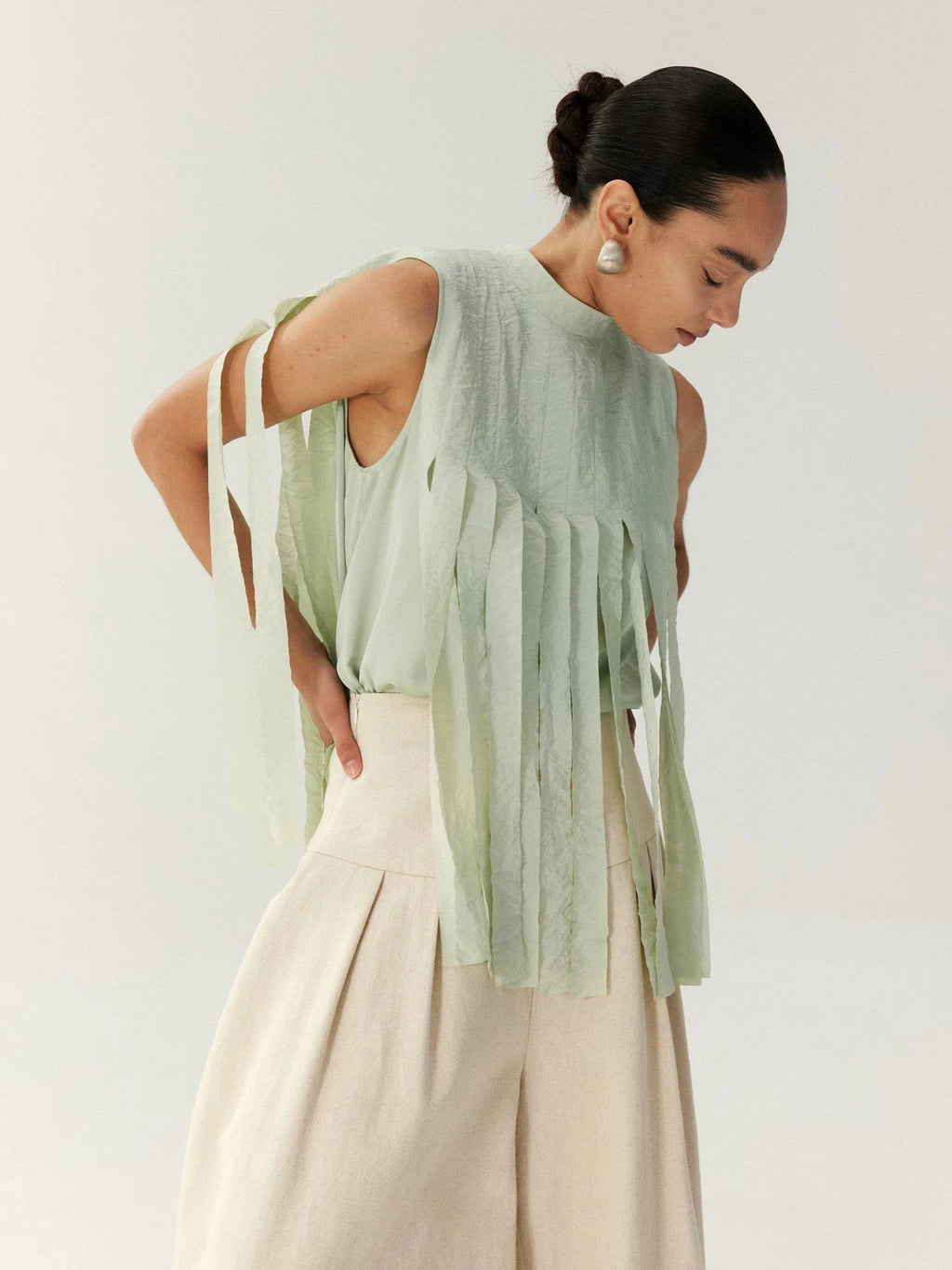 Mist Green Pleated Sleeveless Top