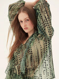 Sheer Leopard Print Ruffle Blouse