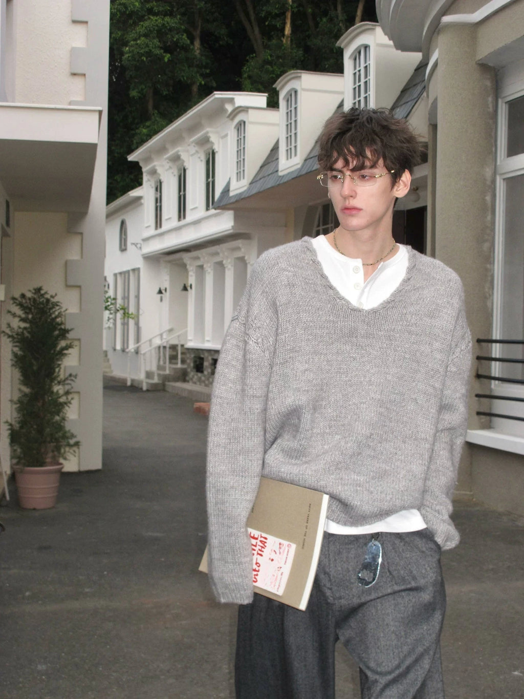Oversized V-Neck Knit Sweater