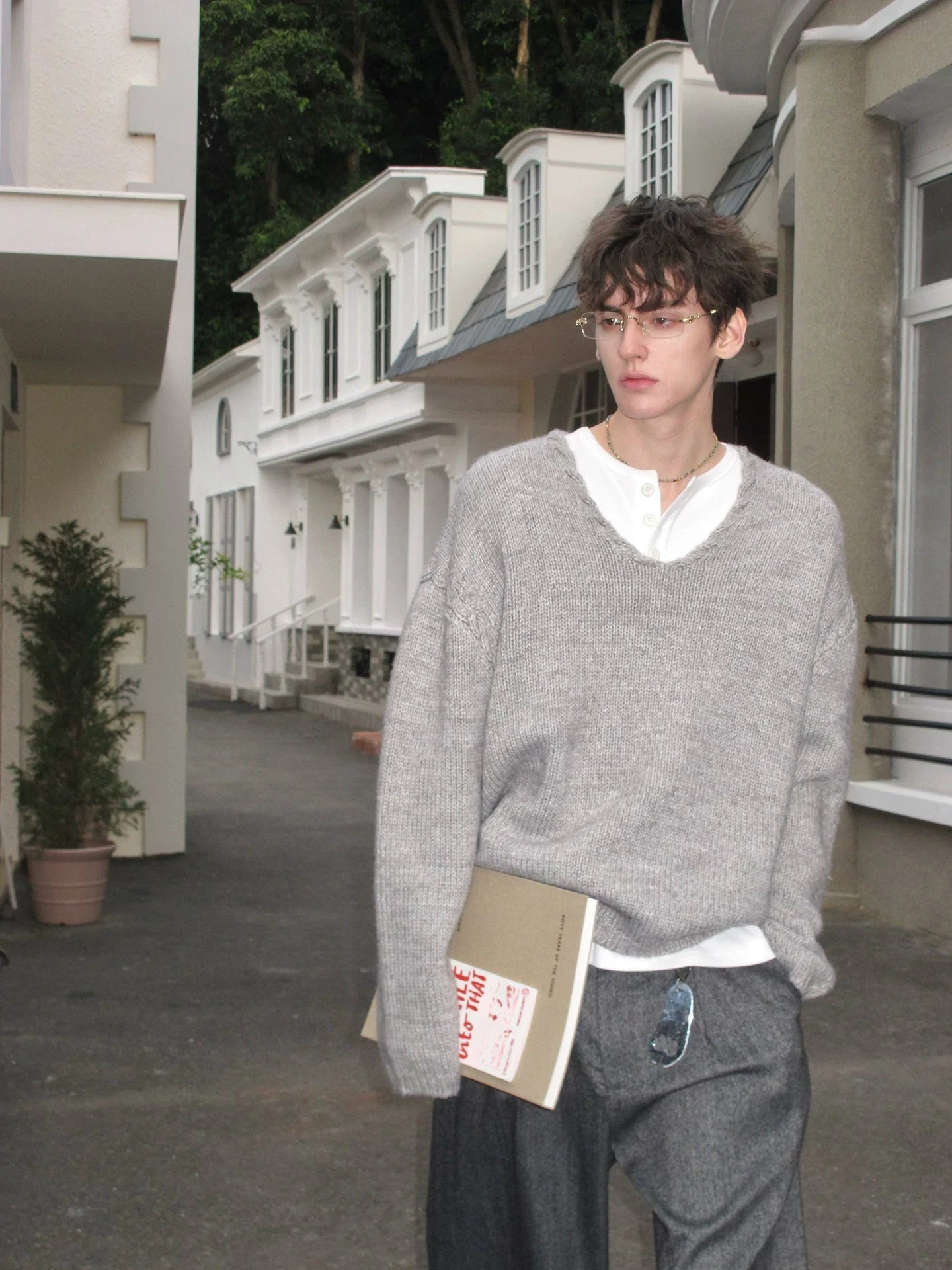 Oversized V-Neck Knit Sweater