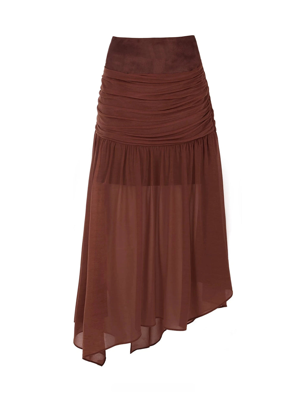 Suede And Chiffon Asymmetrical Midi Skirt