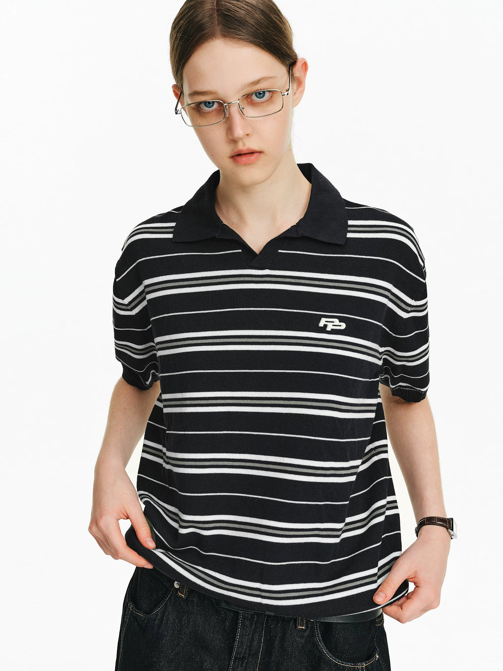 Striped Knit Polo Shirt
