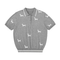Dachshund Motif Knit Polo Shirt