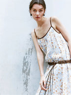 Naples Garden Floral Leather-Belted Dress