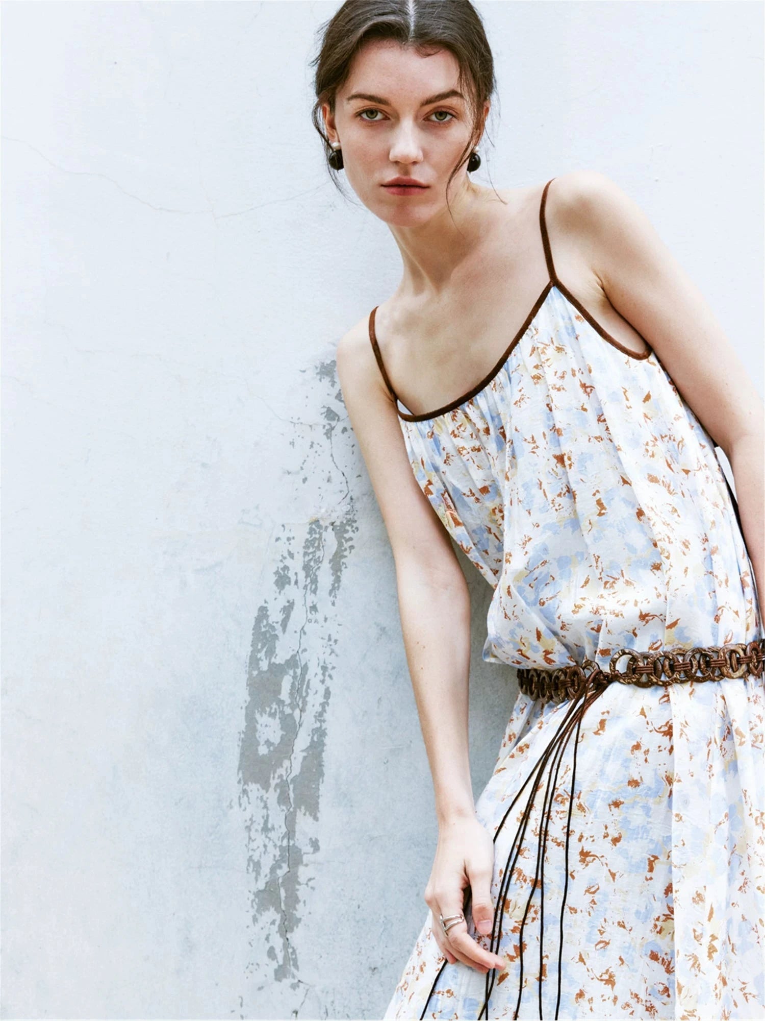 Naples Garden Floral Leather-Belted Dress