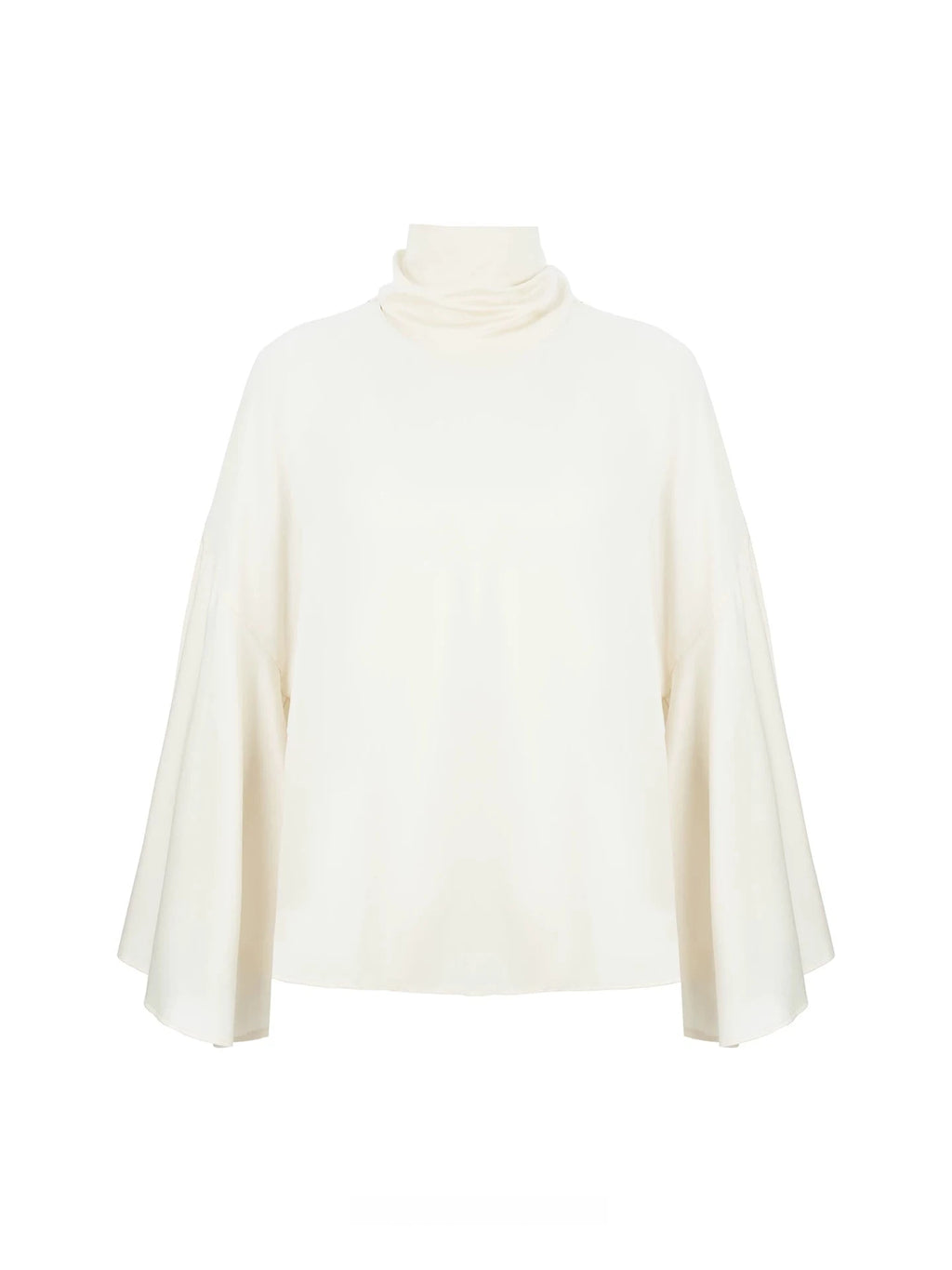 Silk Satin Tie-Neck Bell-Sleeve Blouse