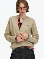 Contrast Trim Henley Knit Sweater