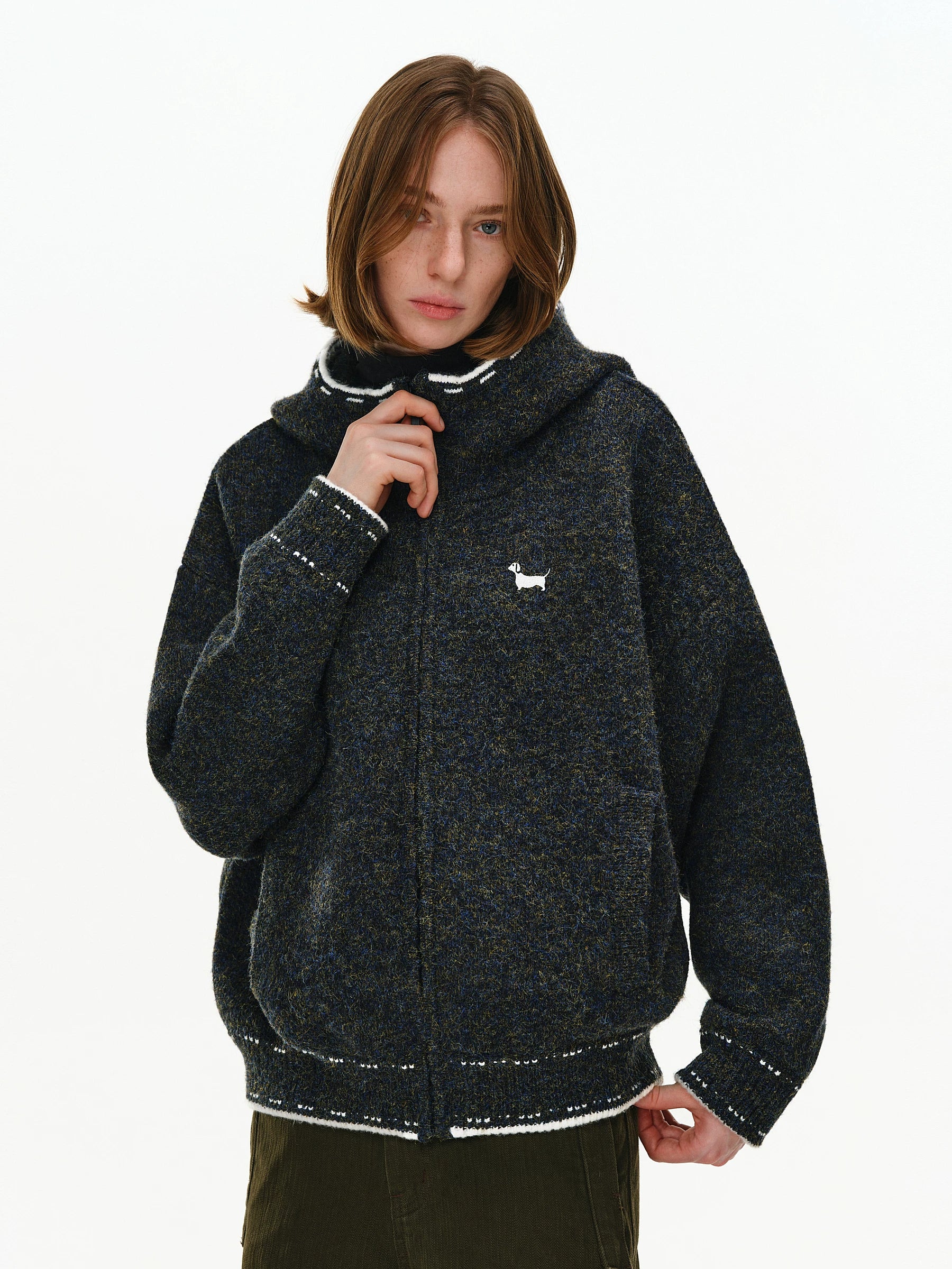 Mohair Blend Hooded Zip Cardigan