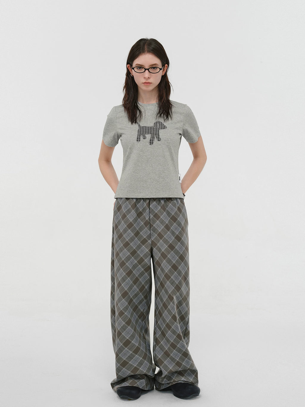 Gingham Puppy Patch Cotton T-Shirt