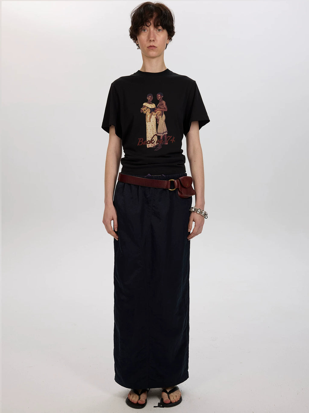 Graphic Print Back Cut-Out T-Shirt