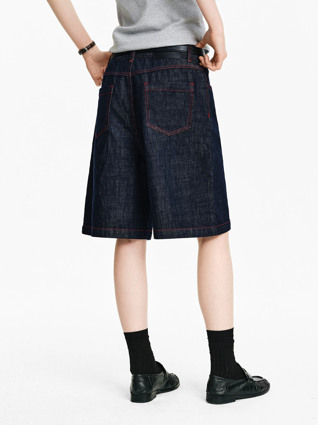 Contrast Stitch Denim Bermuda Shorts