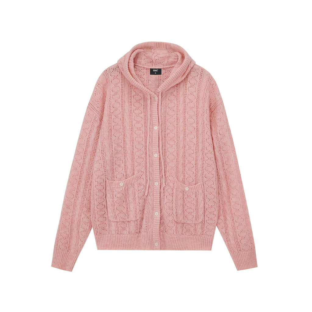 Hollow-Knit Hooded Cardigan