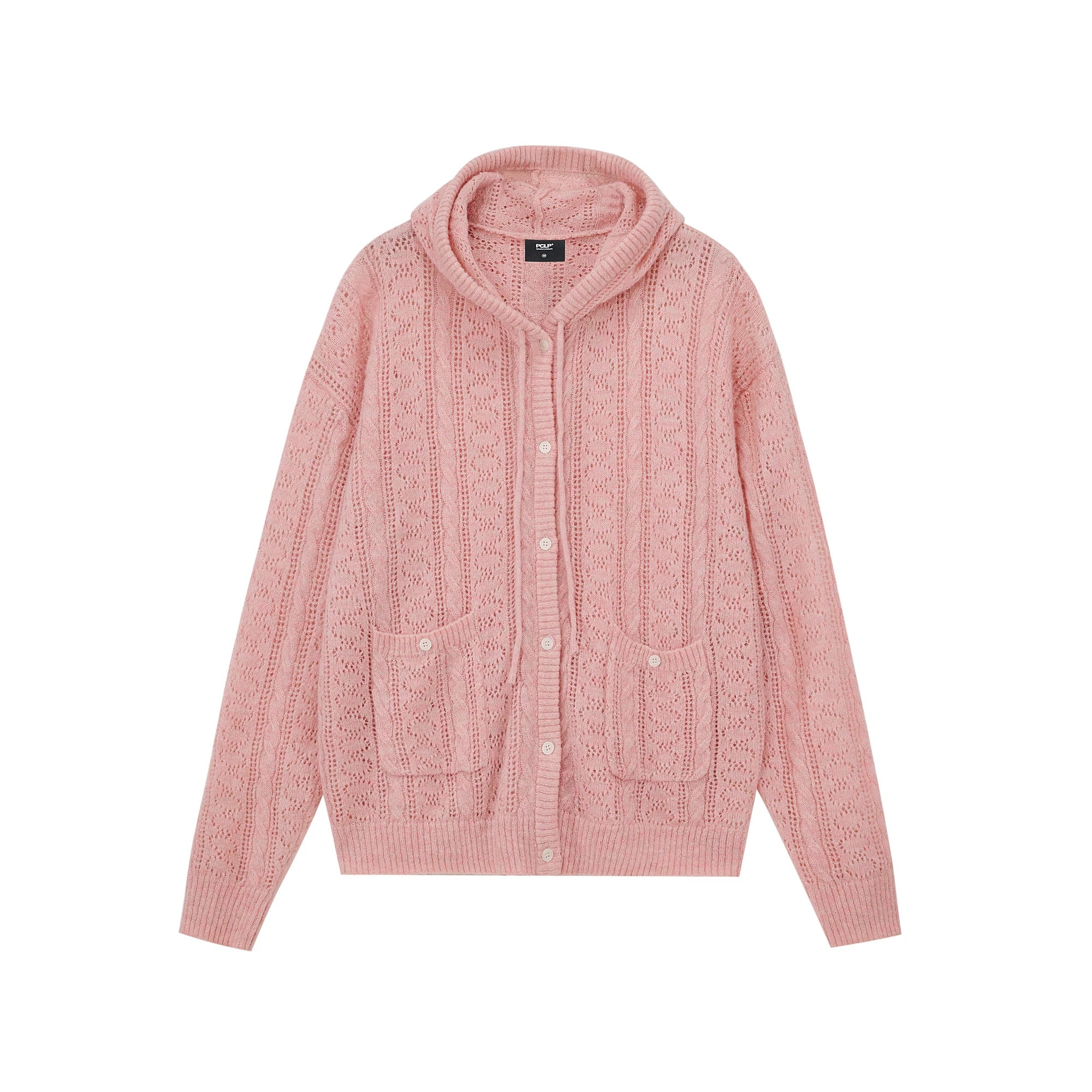 Hollow-Knit Hooded Cardigan