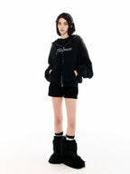 Asymwe Printed Washed and Distressed Pure Cotton Gradient Hooded Sweatshirt Autumn and Winter Zipper Cardigan Jacket Top for Men and Women