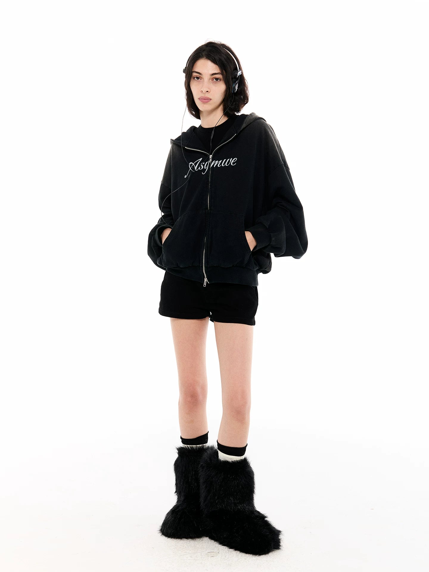 Asymwe Printed Washed and Distressed Pure Cotton Gradient Hooded Sweatshirt Autumn and Winter Zipper Cardigan Jacket Top for Men and Women