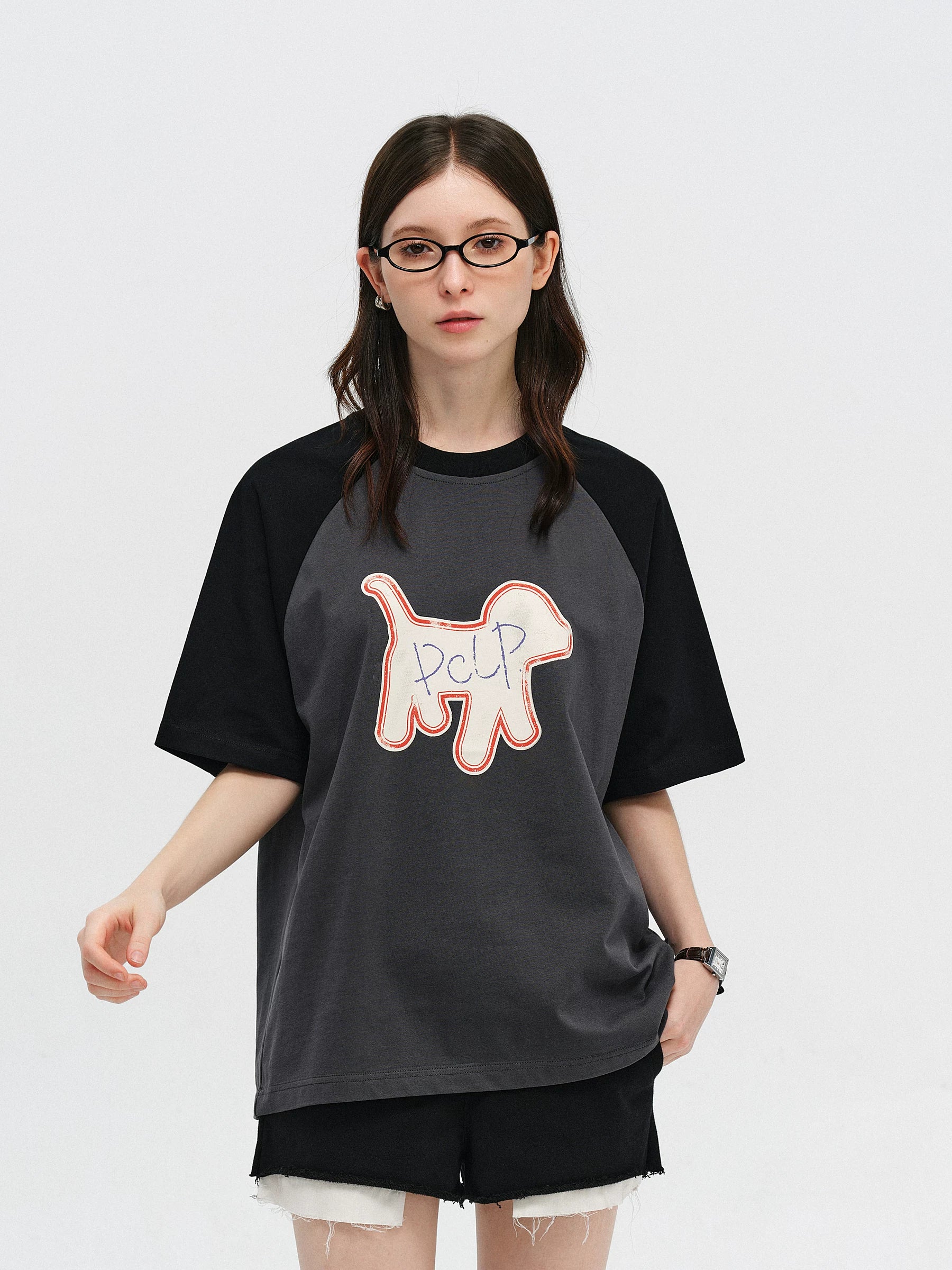 Graphic Dog Print Raglan T-Shirt