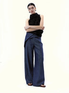 Asymmetrical Waistband Wide-Leg Denim Trousers