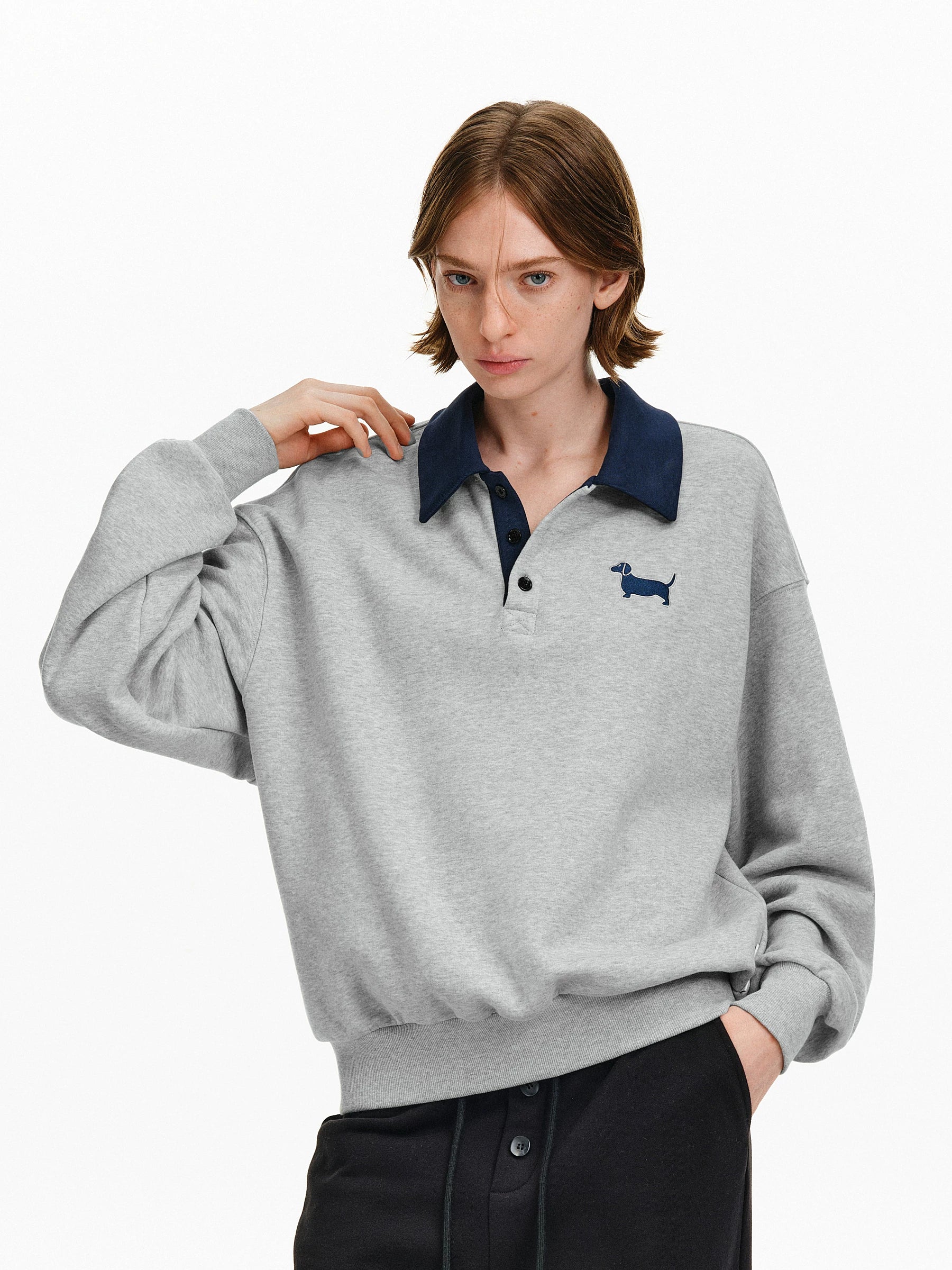 Embroidered Puppy Polo Sweatshirt