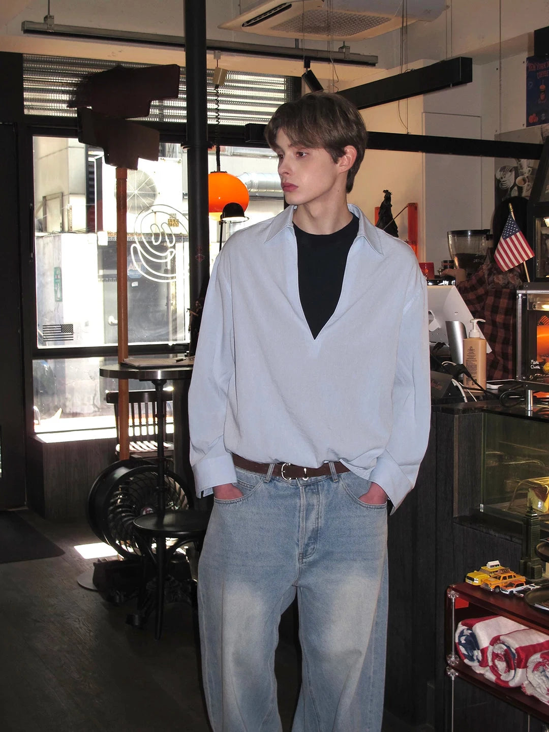Oversized V-Neck Poplin Shirt