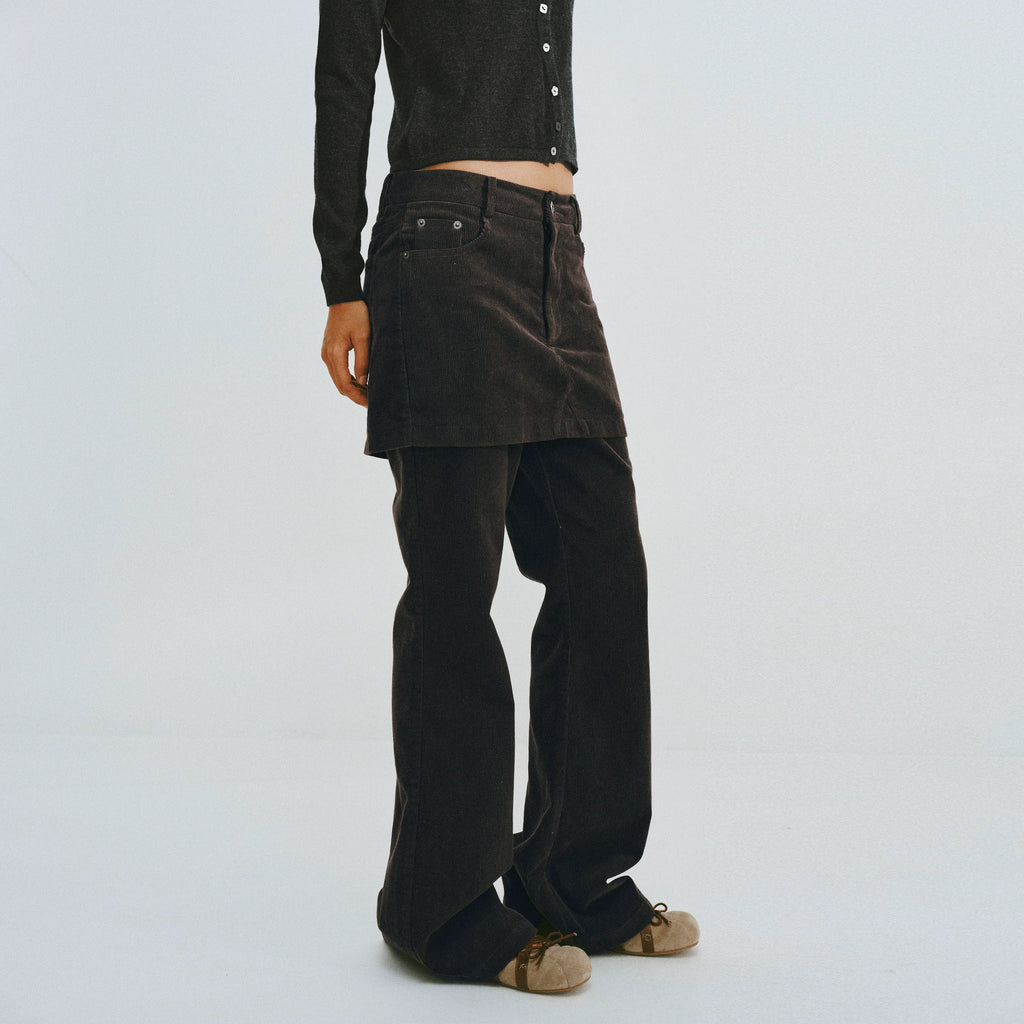 Corduroy Layered Flared Trousers