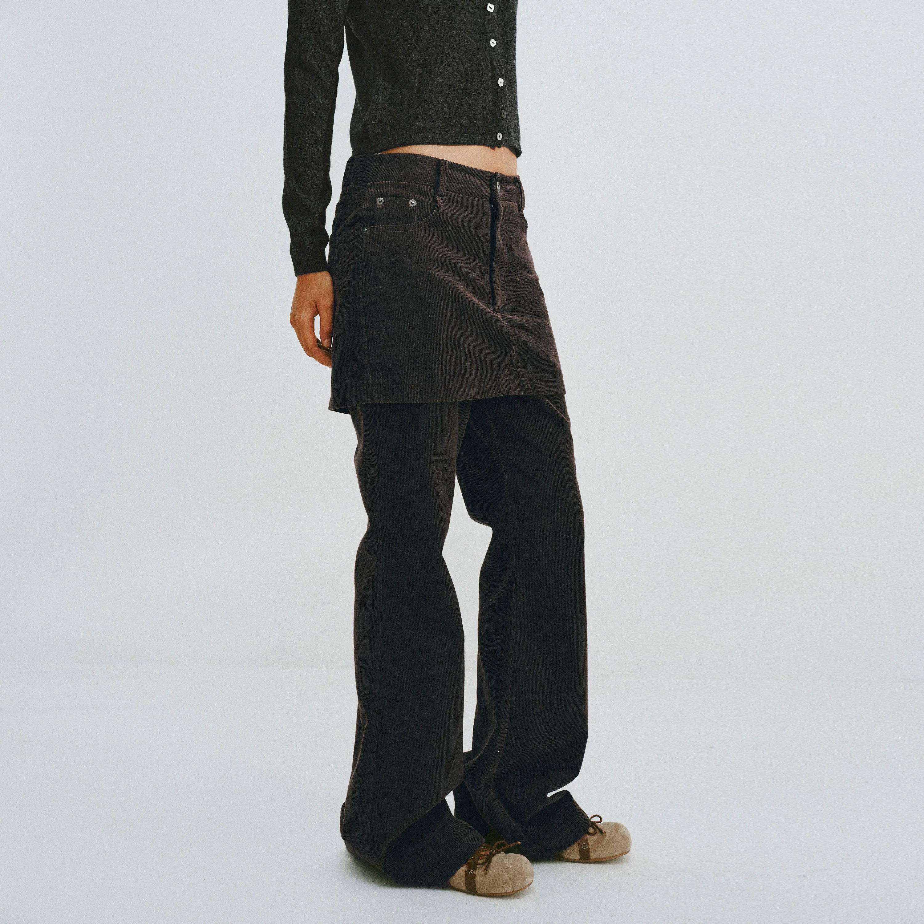Corduroy Layered Flared Trousers