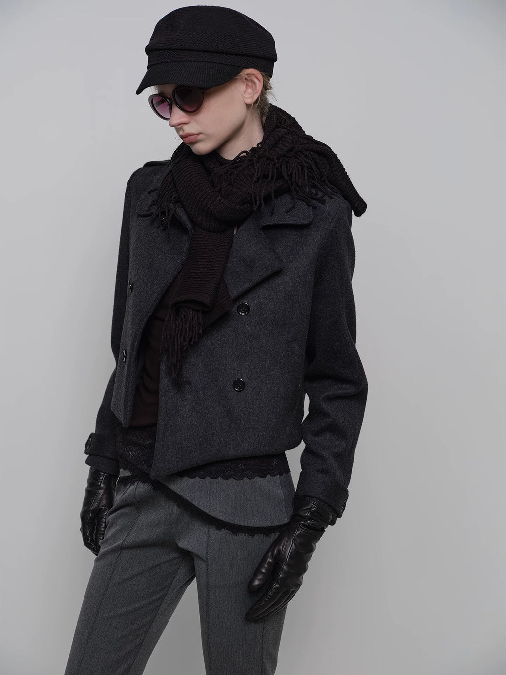Textured Tassel Fringe Wool Scarf